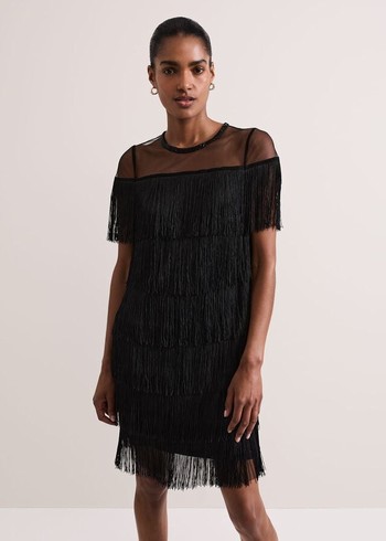 Phase Eight Viola Fringe Dress Black Australia | SR5241806